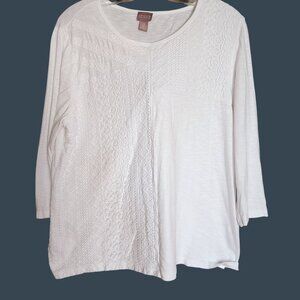 Chicos White Cotton 3/4 Sleeve Embroidered Casual Resortwear‎ Tunic Sz 3